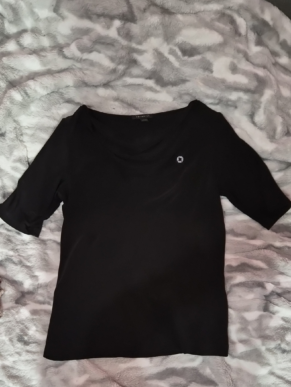 Twinhill Black Chase Bank Scoop Neck Top Size Small